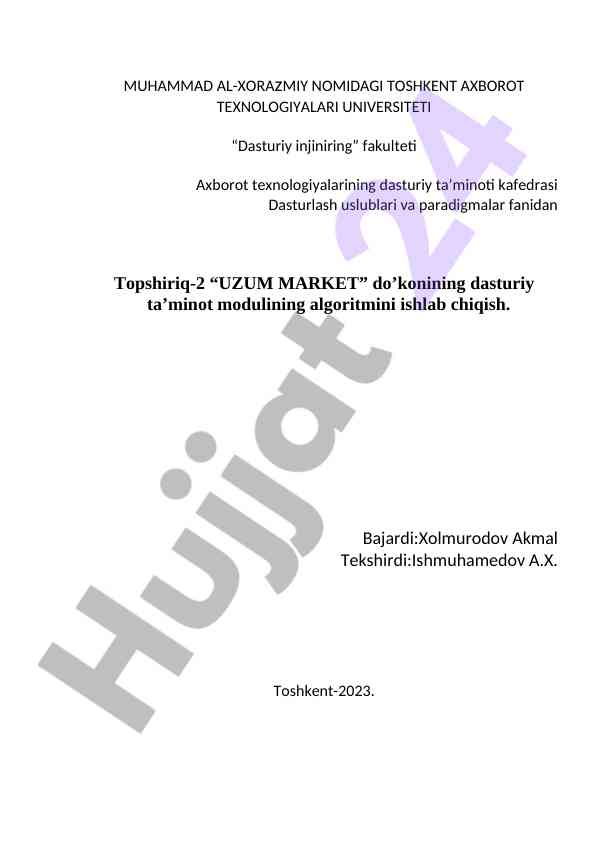 Dasturiy ta'minot moduli algoritmi ishlab chiqish