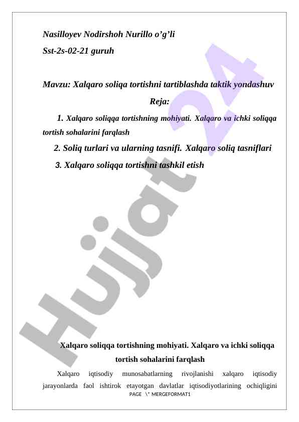 Xalqaro soliqqa tortishni tashkil etish taktikasi