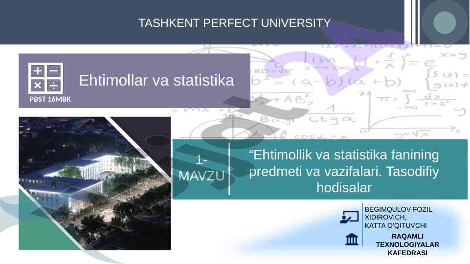 Ehtimollik va statistika fanining predmeti