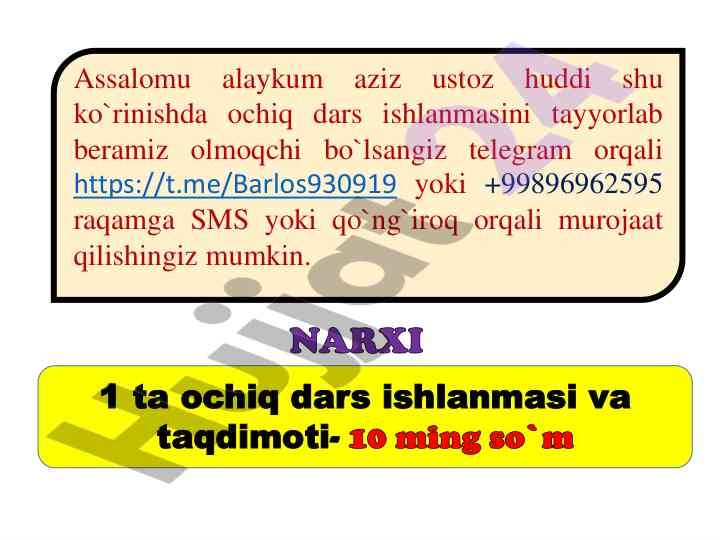Ochiq dars ishlanmasi va taqdimoti bo'yicha ma'lumotlar