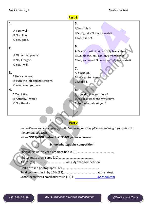 Mock listening multi level test for ielts preparation