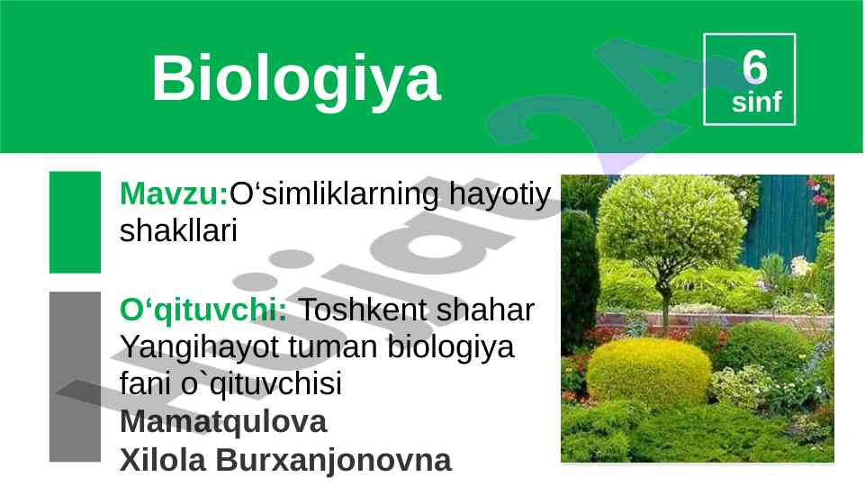 O‘simliklarning hayotiy shakllari darsligi