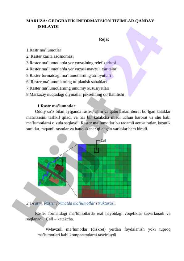 Geografik informatsion tizimlar va ularning ishlash tizimi