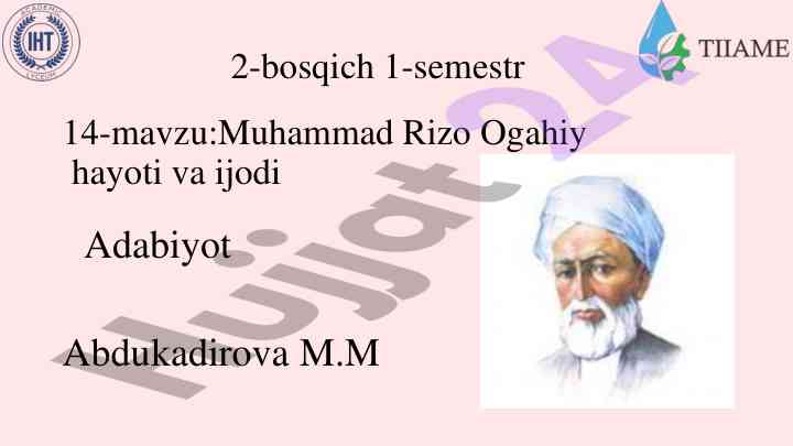 Muhammad rizo ogahiy hayoti va ijodi