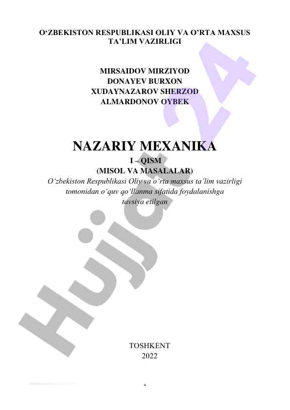 Nazariy mexanika i-qism misol va masalalar