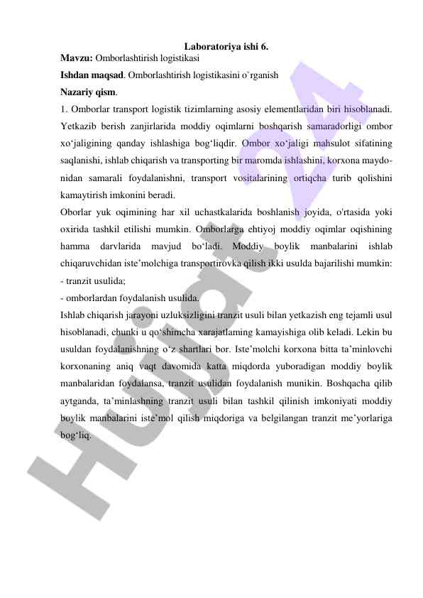 Omborlashtirish logistikasi va uning muhim asoslari