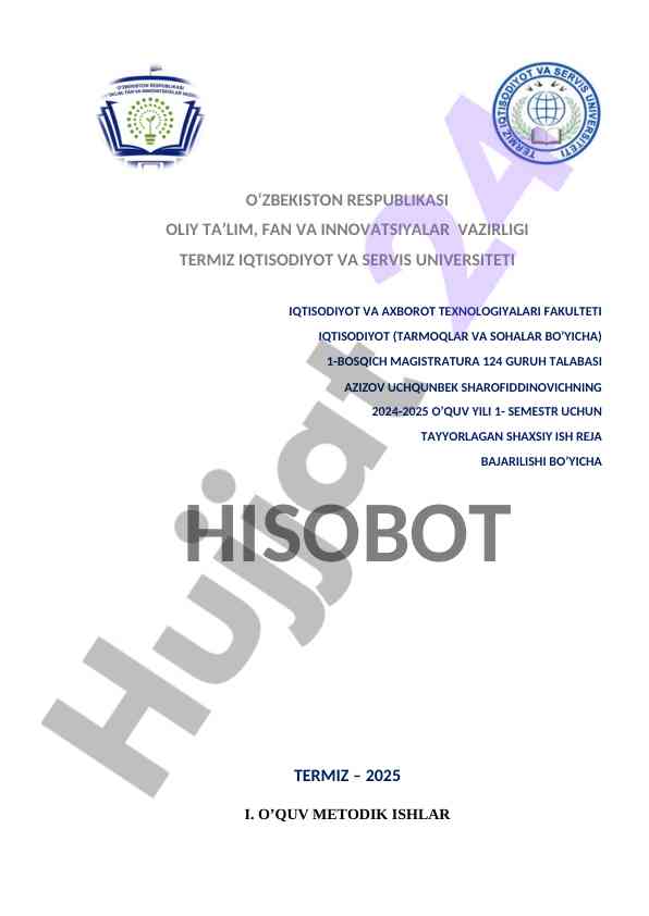 Shaxsiy ish reja hisoboti 2024-2025 o'quv yili