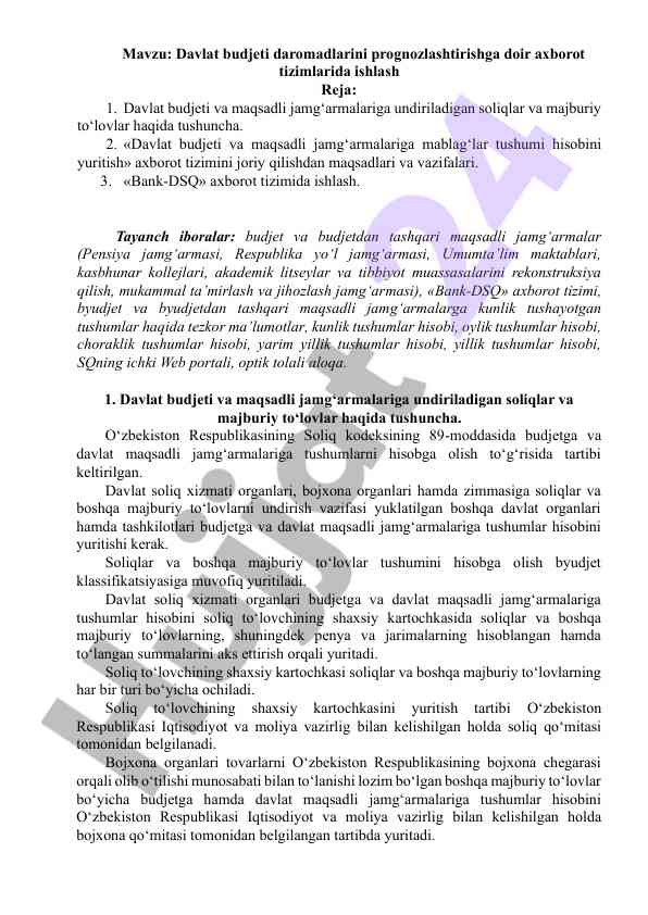 Davlat budjeti daromadlari prognozlashtirish tizimlari