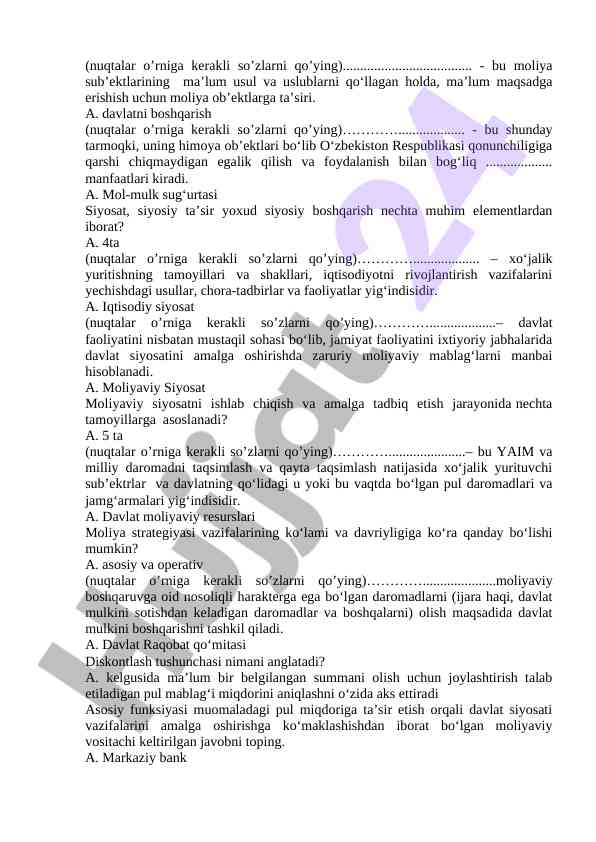 Moliya ob'ektlariga ta'sir etuvchi usullar