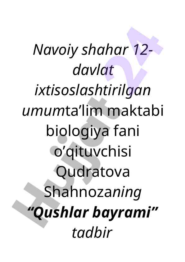 Qushlar bayrami tadbir senariysi ishlanmasi