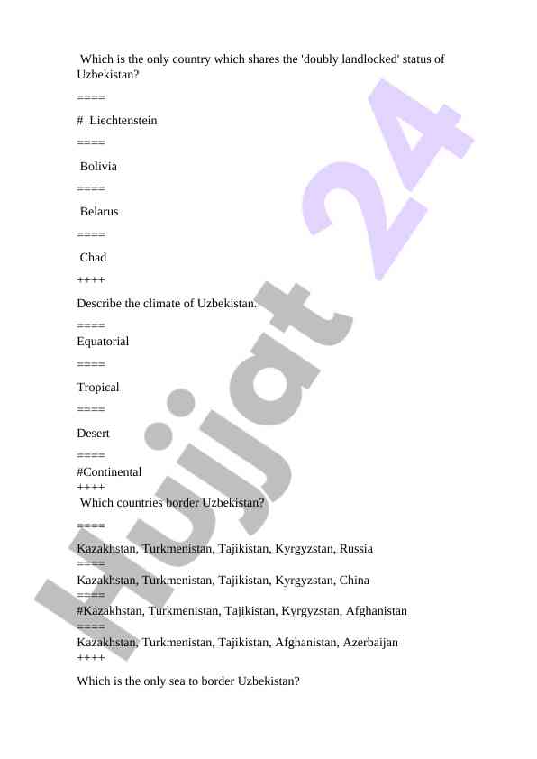 Uzbekistan geography and climate quiz