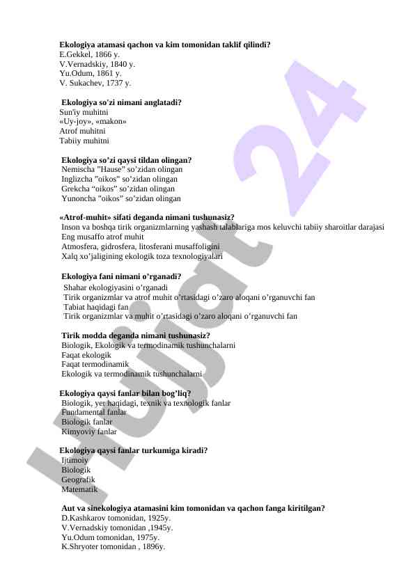 Ekologiya tarixi va uning asosiy konsepsiyalari