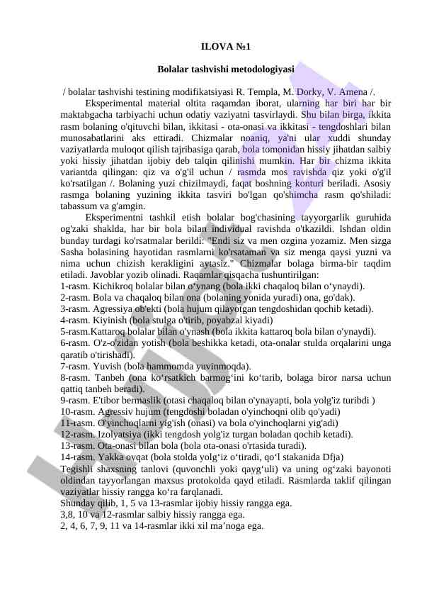 Bolalar tashvishi metodologiyasi va test modifikatsiyasi