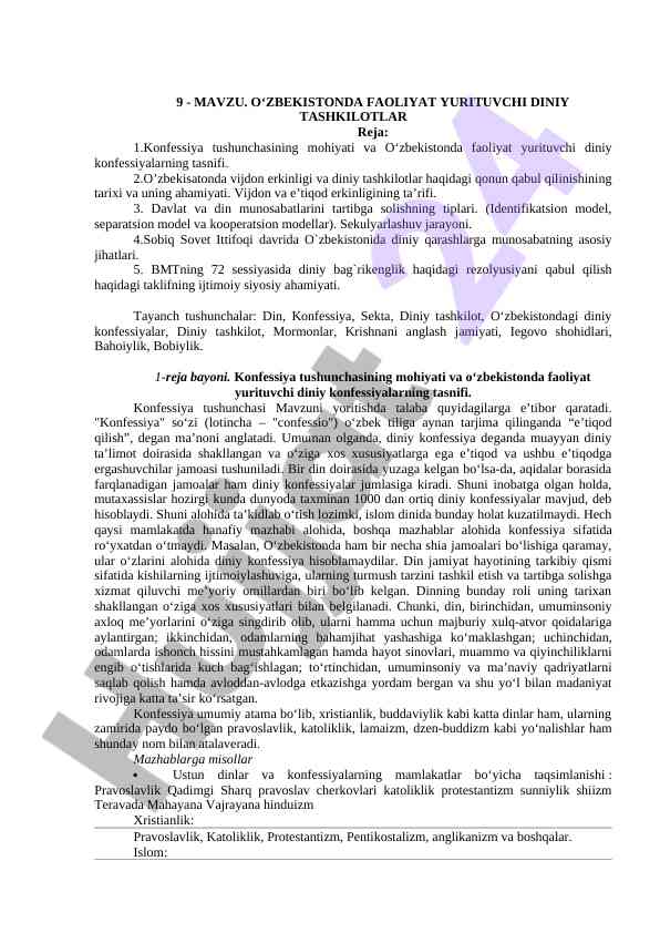 O‘zbekistondagi diniy tashkilotlar va vijdon erkinligi