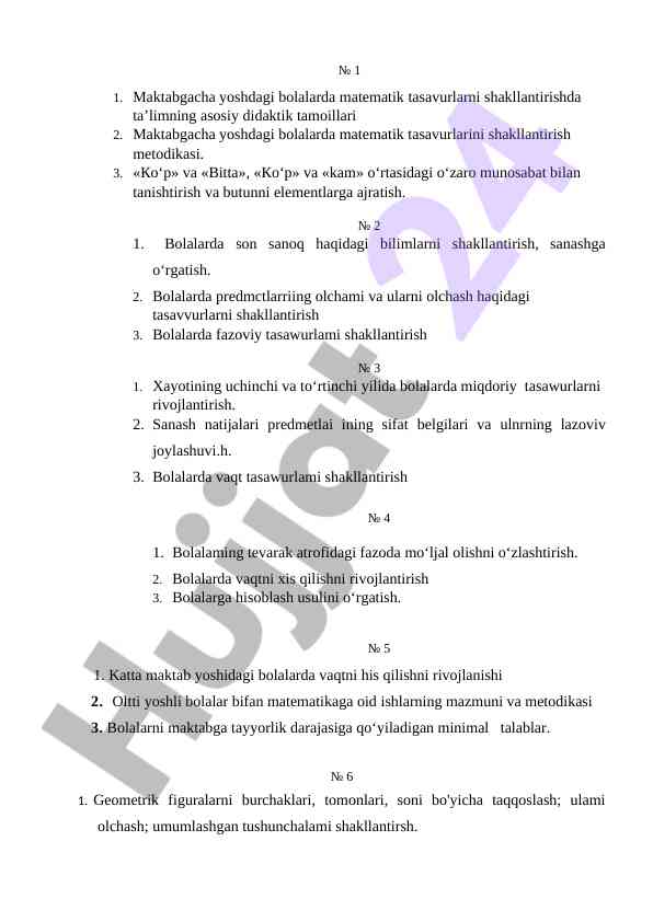 Maktabgacha bolalarda matematik tasavurlarni rivojlantirish