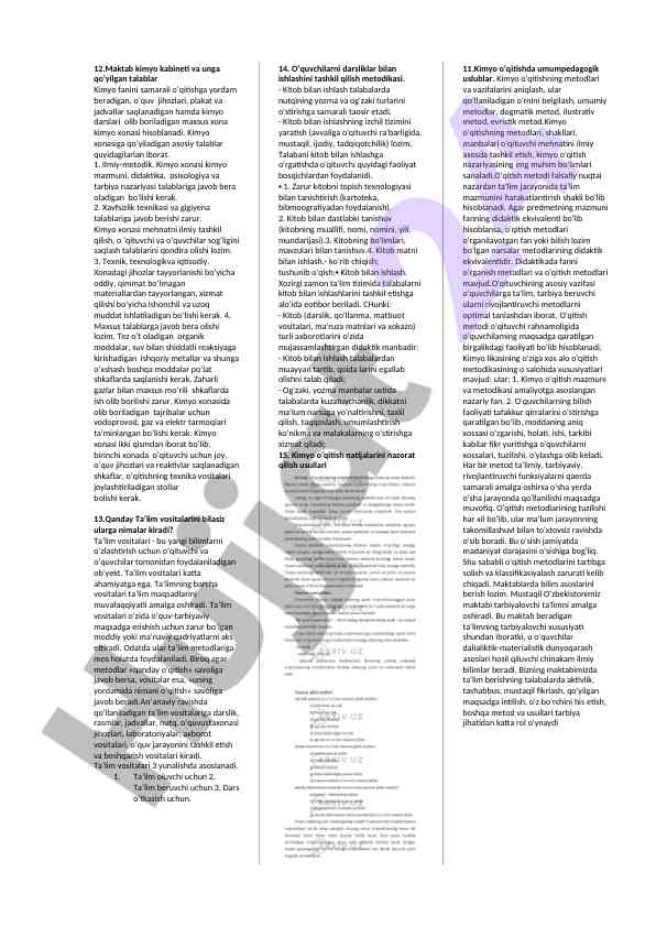 Kimyo xonasi talablari