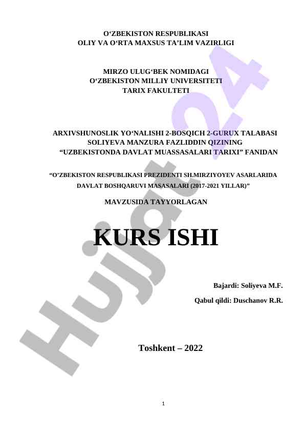 O‘zbekistonda davlat muassasalari tarixi kurs ish