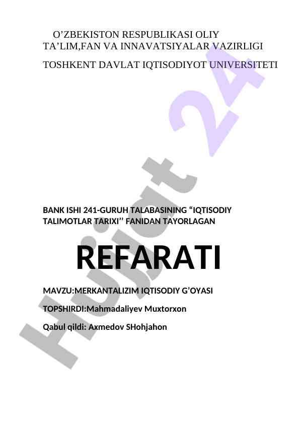 Merkantilizm iqtisodiy g'oyasi
