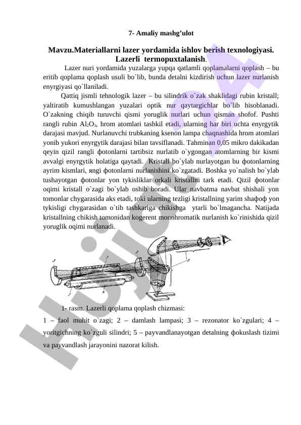Lazer yordamida ishlov berish texnologiyasi