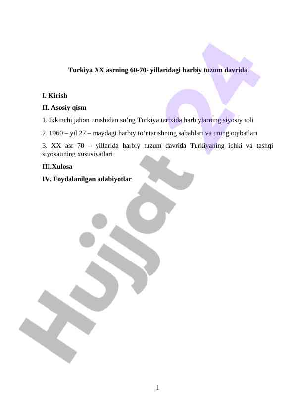 Turkiyada Harbiy Tuzum Davri Tahlili
