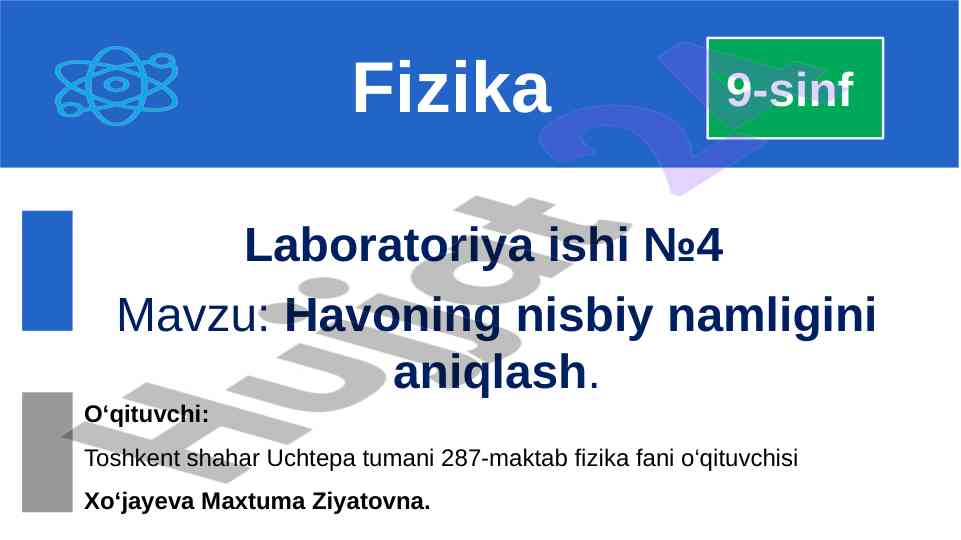 Havoning nisbiy namligini aniqlash laboratoriya ishlari