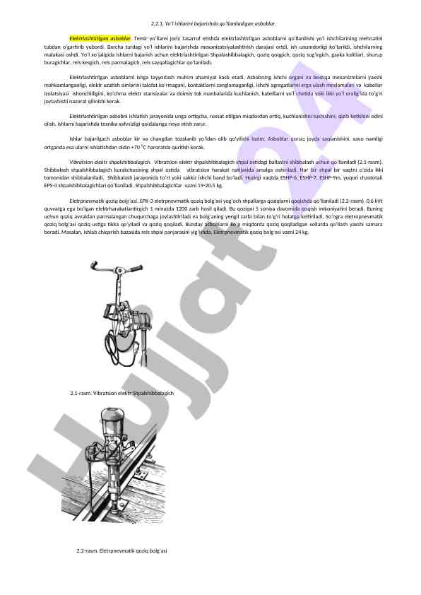 Elektrlashtirilgan asboblar va yo‘l ishlari