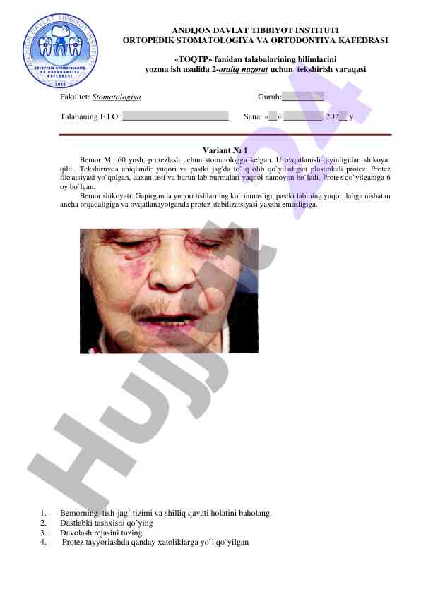 Stomatologiya orqali bemorlarni tekshirish usullari
