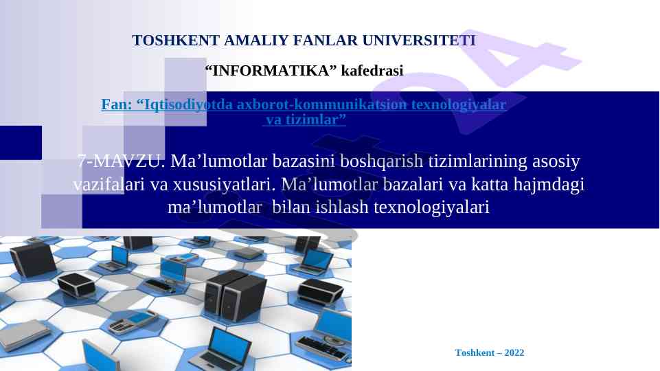Ma’lumotlar bazasini boshqarish tizimlari vazifalari