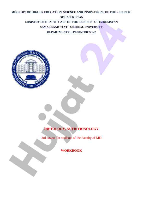 Dietology and nutritionology workbook for 3rd course
