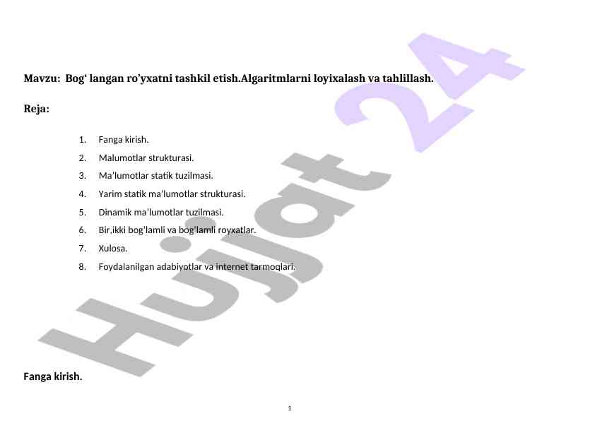 Bog‘langan ro’yxatlar tashkil etish algoritmlari