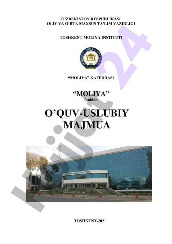 Moliya fanidan o‘quv-uslubiy majmua 2021