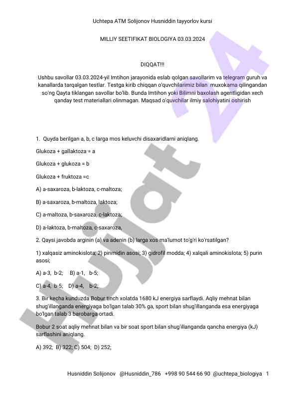 Ushbu testlar va savollar bilan tanishing
