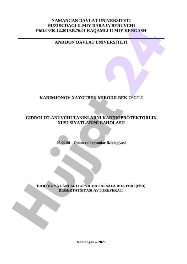 Gidrolizlanuvchi taninlarni kardioprotektorlik xususiyatlari