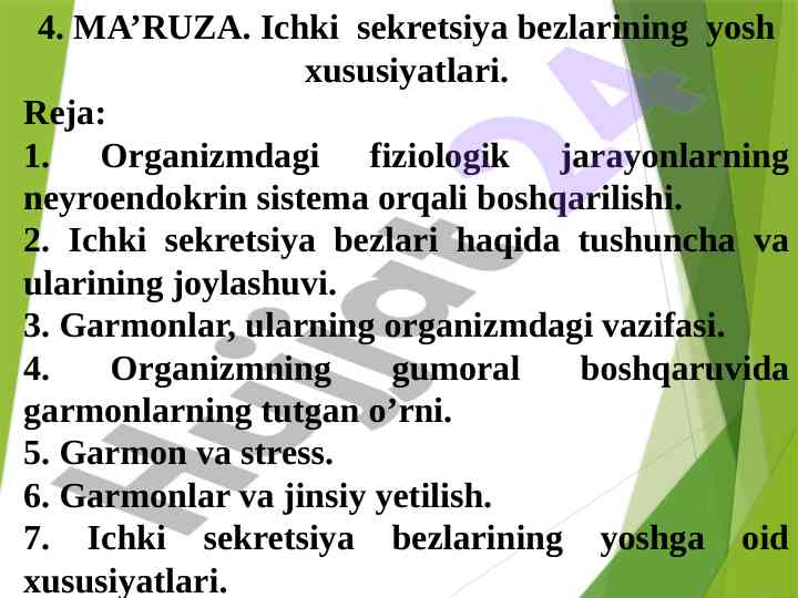 Ichki sekretsiya bezlari va yosh xususiyatlari
