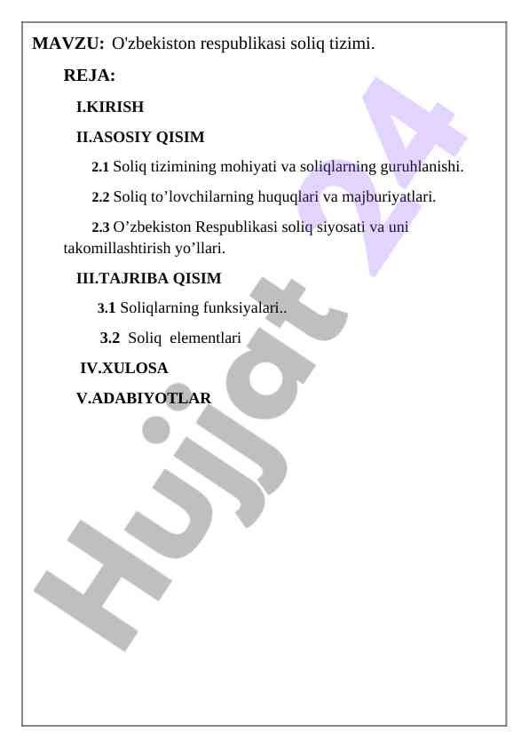 O‘zbekiston soliq tizimi: tuzilishi