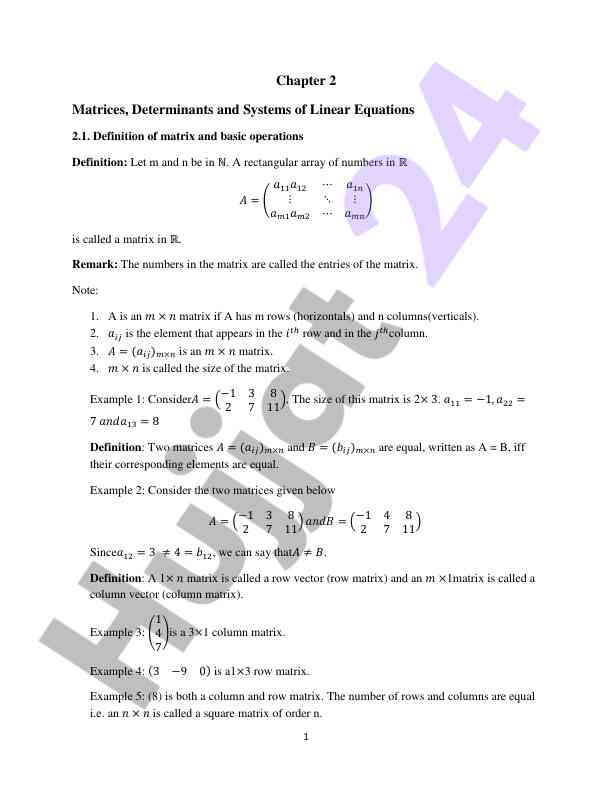 Matrices determinants and systems of linear equations