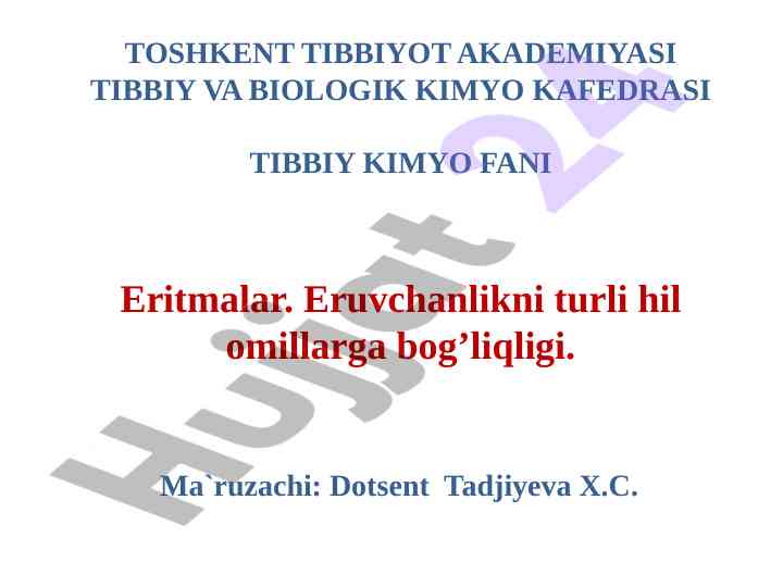 Eritmalar nazariyasi va modda almashinuvi