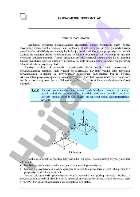 Aksonometrik proektsiyalar metodikasi