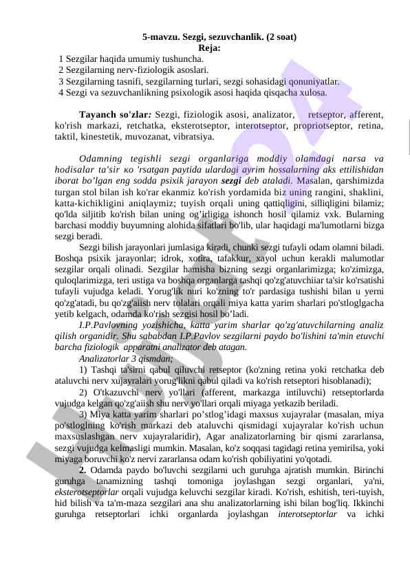 Sezgi va sezuvchanlik psixologiyasi