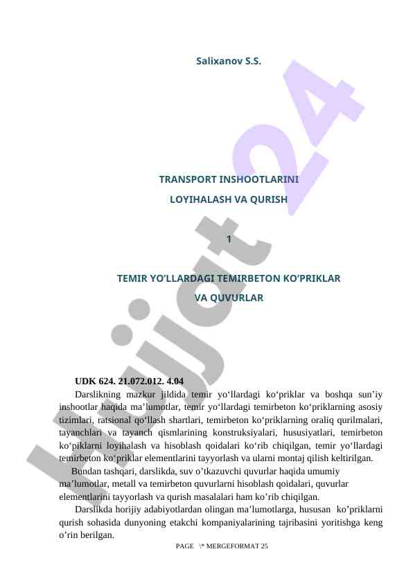 Temir yo‘llardagi ko‘priklar va quvurlar loyihalash