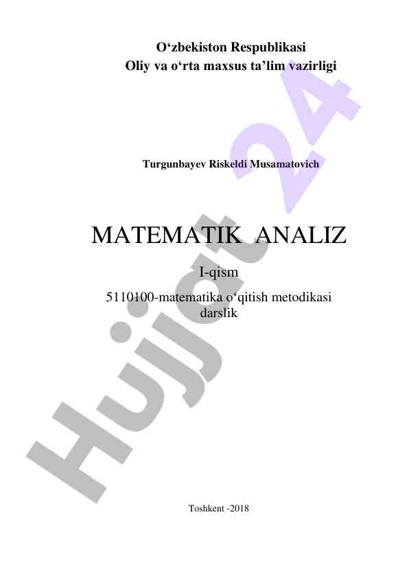 Matematik analiz i-qism darslik metodikasi