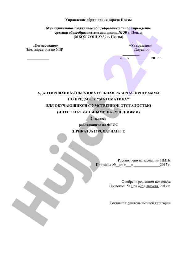 Адаптированная образовательная программа по математике