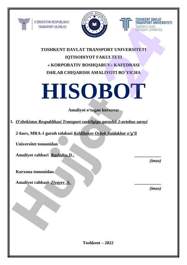 Ishlab chiqarish amaliyoti hisoboti 2022 yil
