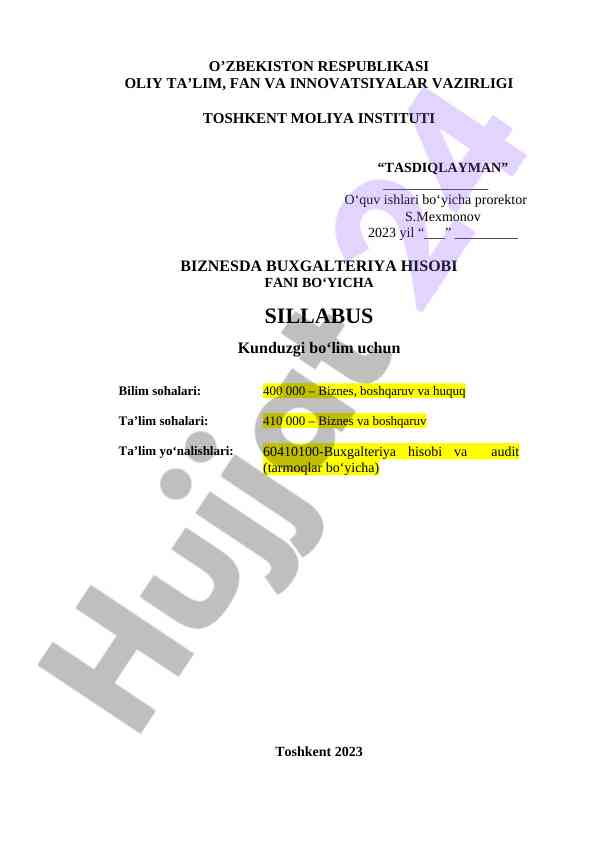 Biznesda buxgalteriya hisobi fan sillabusi