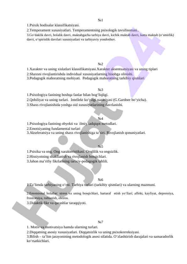 Psixologiya fanida temalar va mavzular