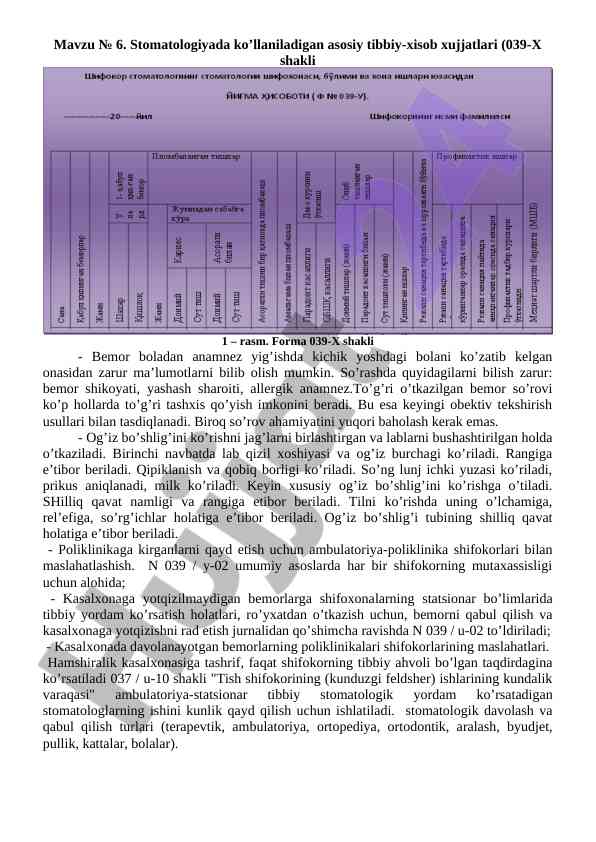 Stomatologiyada tibbiy-xisob xujjatlari asoslari
