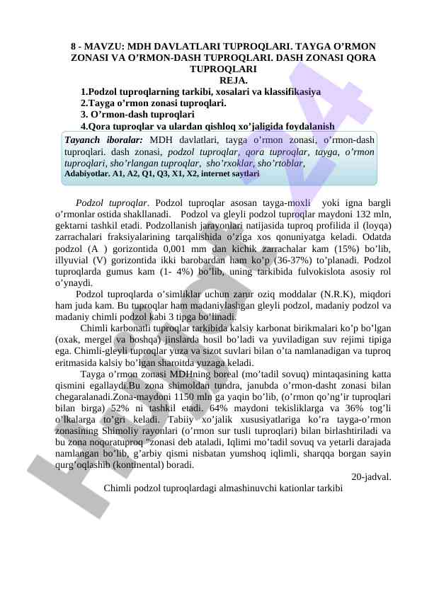 Mdh davlatlari tuproqlari va tayga ormon zonasi