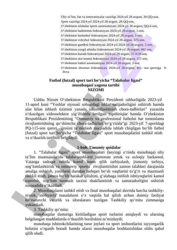 Talabalar ligasi sport musobaqalari tartibi nizomi