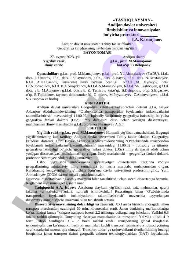 O'zbekistonda transportdan foydalanish imkoniyatlari