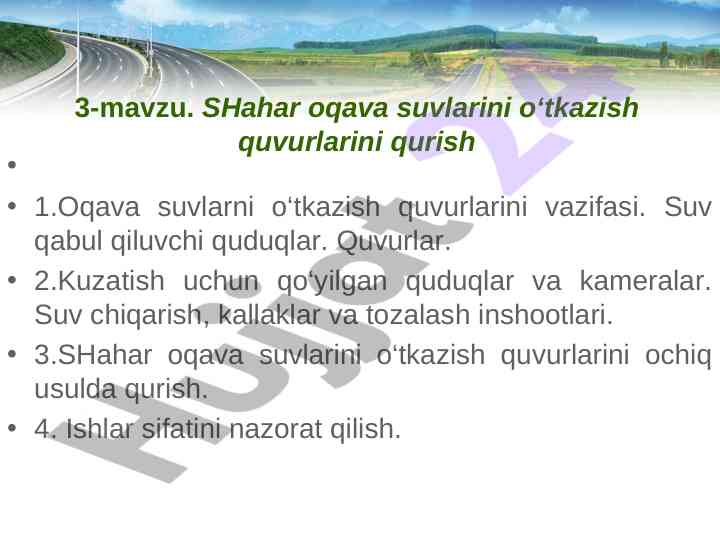 Oqava suvlarini o‘tkazish quvurlarini qurish